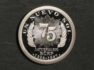 Peru 1997 1 Sol 75th Anniversary Central Bank Silver Crown Proof - Scarce