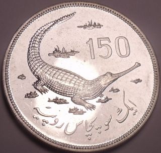 Massive Rare Silver Proof Pakistan 1976 150 Rupees Gavial Crocodile