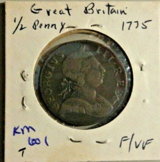 1775 Great Britain - George Iii - (1/2) Half Penny - - Km - 601 - F/vf