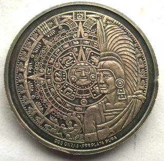 Mexico Maya King Cuauhtemoc 2oz Silver Medal,  Rare