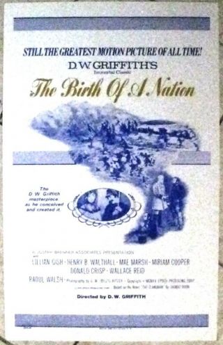 The Birth Of A Nation Window Card (1970 Re - Release) D.  W.  Griffith,  Lillian Gish