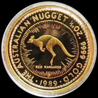 1989 Gold Australia Nugget $5 Dollar Proof 1/20 Oz Red Kangaroo Coin In Capsule