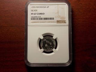 1955 Rhodesia Nyasaland 6 Pence PROOF silver coin NGC PF - 67 CAMEO 3