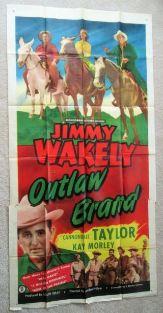 Outlaw Brand 1948 3sht Movie Poster Fld Jimmy Wakely Ex