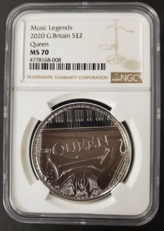2020 Great Britain S£2 Queen Music Legends Ms 70 1 Oz.  999 Silver