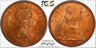 1961 Great Britain One 1 Penny Bu Pcgs Ms64rb Circle Toned Only 2 Graded Higher