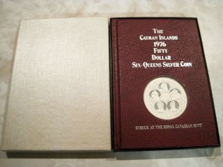 1976 Cayman Islands 50 Dollar Six - Queens Proof Silver Coin W/box And Booklet
