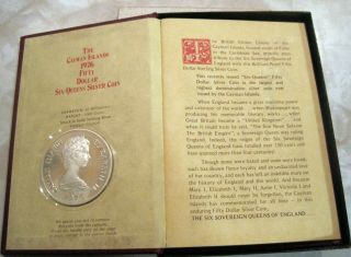 1976 Cayman Islands 50 Dollar Six - Queens Proof Silver Coin w/Box and Booklet 2