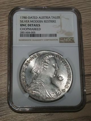 1780 Austria Thaler Silver Modern Restrike Unc Details Chopmarked Coin (q)