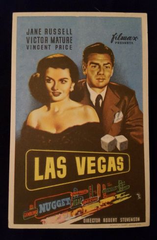 Las Vegas 1952 Spanish Herald Movie Poster Jane Russell Victor Mature Gambling