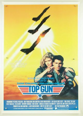 Vtg Top Gun Movie Poster Italian Italy Big 28x39 Tom Cruise 1986 Import