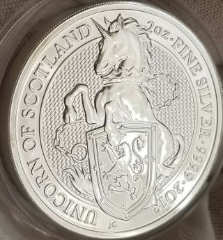 2018 2 Oz.  Queens Beast " Unicorn Of Scotland ".  999 Fine Silver Coin Cond