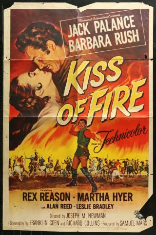 Kiss Of Fire Jack Palance Film Noir 1955 1 - Sheet Movie Poster 27 X 41 A