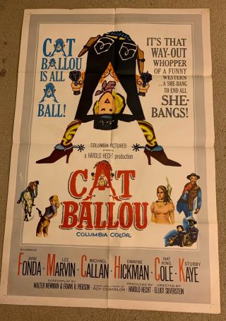 Movie Poster Cat Ballou 1965 Sexy Cowgirl Jane Fonda,  Lee Marvin