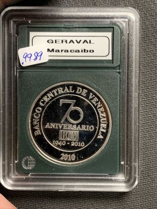 Venezuela 2010 50 Bolivars Banco Central 70th Anniv 1 Oz Silver &