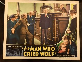 The Man Who Cried Wolf 1937 Universal 11x14 " Crime Lobby Lewis Stone Tom Brown