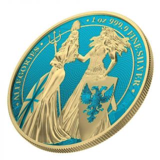 Germania 2019 5 Mark Britannia Space Blue And Gold 1 Oz 999 Silver Coin