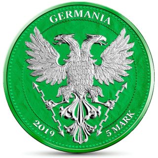OAK LEAF SPACE GREEN – 2019 5 MARK 1 OZ PURE SILVER ROUND LIMITED MINTAGE OF 200 2