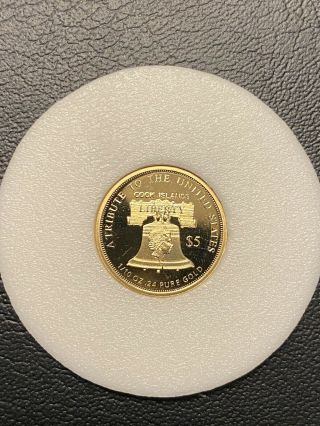 2020 $5 Proof Cook Islands Statue Of Liberty Gold Coin,  1/10 Oz.  24 Pure Gold.