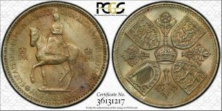 1953 Great Britain Crown Coronation Five Shillings Pcgs Ms64 Lightly Toned Gem