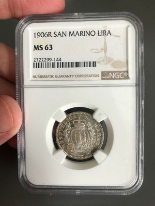San Marino 1906 Silver 1 Lira Ngc Ms 63