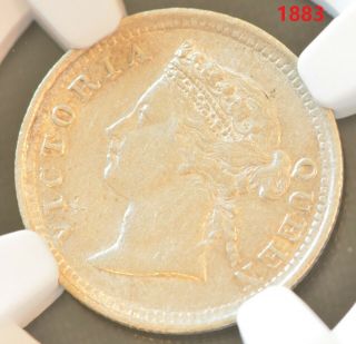 1883 China Hong Kong 5 Cent Victoria Silver Coin Ngc Au 55
