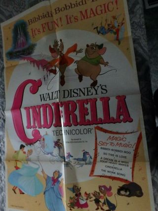 Disney " Cinderella " 1973 Re - Release One Sheet Poster