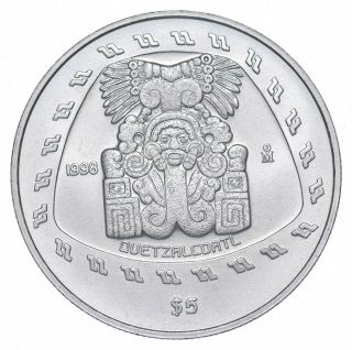 Better Date - 1998 Mexico 5 Pesos - 1 Onza Silver Quetzalcoatl - Silver 514