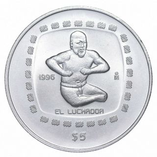 Better Date - 1996 Mexico 5 Pesos - 1 Onza Silver El Luchador - Silver 553