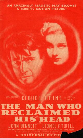 The Man Who Reclaimed His Head Movie Herald From The 1934 Movie