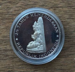 G610 Indonesia 1970 250 Rupiah Silver Proof Coin - 25th Anniv Manjusri Statue