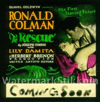 1929 Glass Slide Movie Ronald Colman The Rescue Lily Damita Samuel Goldwyn Film