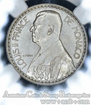 Monaco 10 Francs 1946 Ms65 Ngc Copper - Nickel Km 123 Finest Pop 1/0 Finer White