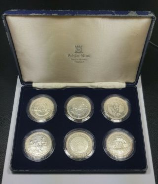 1986 Isle Of Man,  Complete Set Of 6 Sterling Silver Crown,  Soccer World Cup Unc
