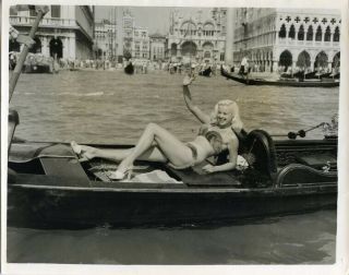 Diana Dors Sexy Bikini Pin Up Venice Film Festival Gondola Stamp Photo