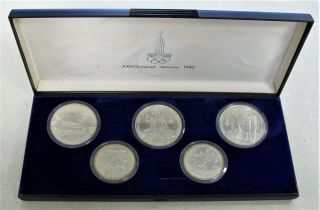 1979 Russia 1980 Moscow Olympic Games 5 Coin Silver Set Uncirculated Display Box