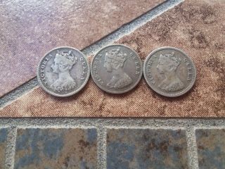 3 Coins From Hong Kong Silver And Very Old 10 Cents 1866/5 - 1890 And 1897