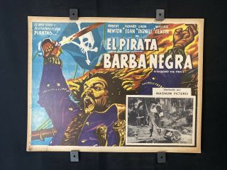 Blackbeard,  The Pirate 1952 Robert Newton Mexican Lobby Card Art 16 " X12