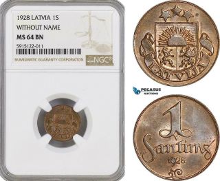 Ag060,  Latvia,  1 Santims 1928,  Without Name,  Ngc Ms64bn