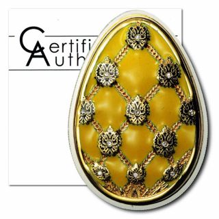 Cook Islands Imperial Faberge Egg In Yellow Cloisonné $5 2010 Proof Silver Crow