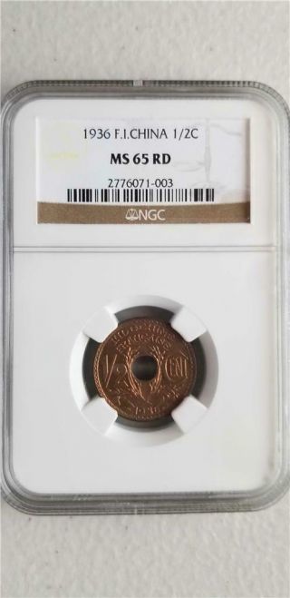 French Indochina 1/2 Cent 1936 Ngc Ms 65 Rd