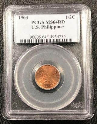 1903 U.  S.  Philippines 1/2 Centavo Bronze Coin Pcgs Ms - 64 Red