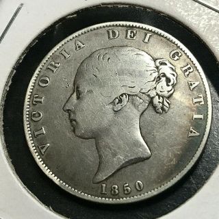 1850 Great Britain Silver Young Victoria 1/2 Crown Scarce