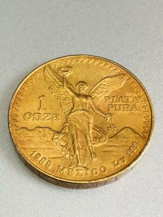 1985 Mexican Libertad 1 Onza 1 Oz Bu.  999 Fine Silver Gold Plated Coin