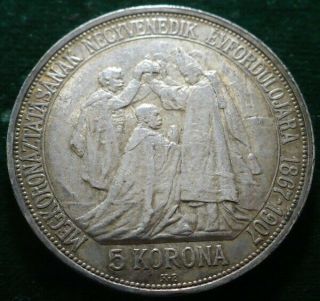 Hungary 1907 Kb Franz Joseph I Coronation 40th Anniversary 5 Korona Silver Coin
