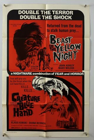 Beast Creature Movie Poster (vf -) One Sheet 1970 Horror Double Bill 6089