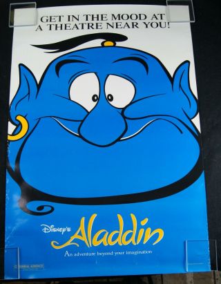 Vintage Disney Aladdin Genie Single Sided Movie Poster 27x40 Inches