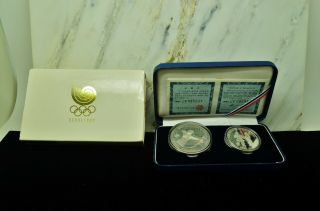1988 South Korea Olympics 925 Silver Two Coin Set Archery & Shuttlecock