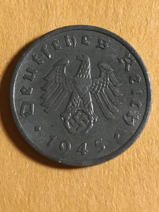 Wwii German 1945 - A 1 Reichspfennig Third Reich Zinc Nazi Germany Coin Rare