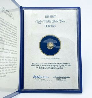 Rare1981 Belize The First $50 Gold Proof Coin Franklin W/ Certificate Nc42